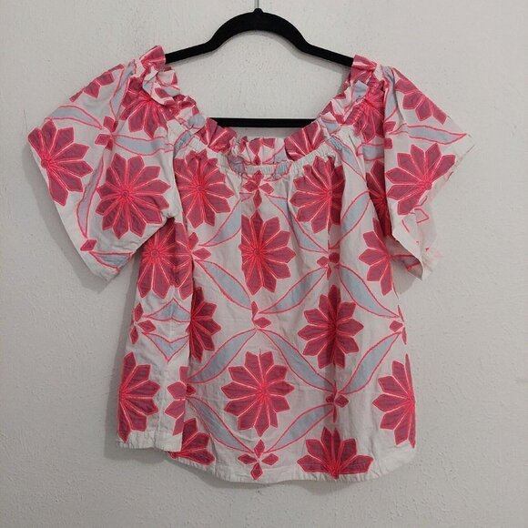 Anthropologie‎ Maeve Pink White Embroidered Off-The-Shoulder Blouse Top Size S - Picture 7 of 10